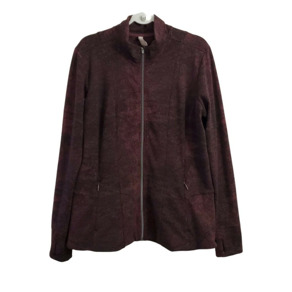 Athleta Womens Jacket XL Shanti Jacquard Antique Burgundy Zip Up  #486698
